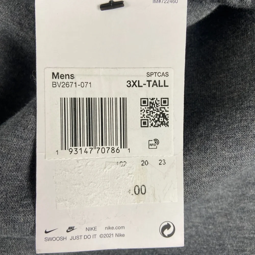 Nike Sportswear Club Fleece Joggers Mens 3XLT Grey Tapered Sweatpants BV2671-071